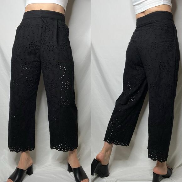 SOLD Zara eyelet lace high rise waist trouser pants cropped ankle trousers black - Picture 13 of 17
